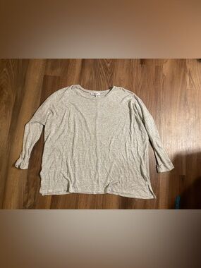 Carly Jean Los Angeles Light Gray & White Striped Long Sleeve oversized Top